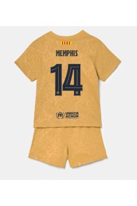 Fotbalové Dres Barcelona Memphis Depay #14 Dětské Venkovní Oblečení 2022-23 Krátký Rukáv (+ trenýrky)